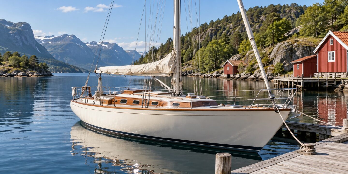 Seilbåt i et norsk fjordlandskap – tidligere KI-illustrasjon