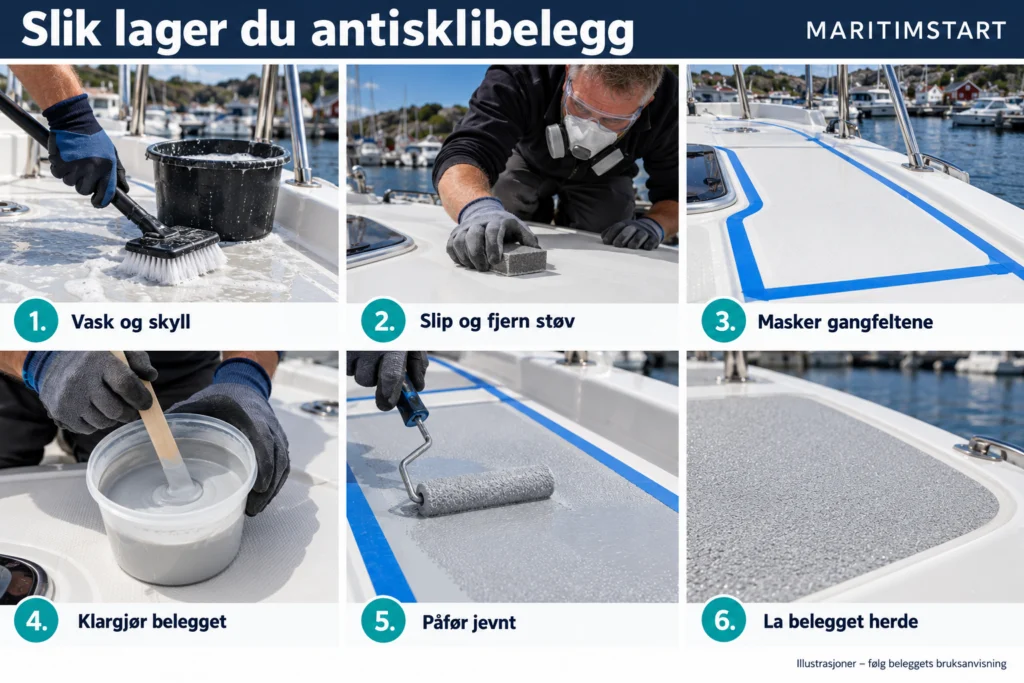 Eksisterende bildeserie fra Maritimstart med seks hovedtrinn for antisklibelegg