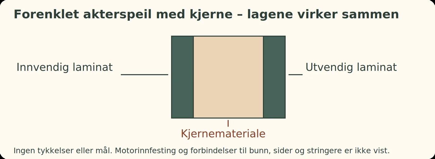 Prinsippskisse av innvendig laminat, kjerne og utvendig laminat