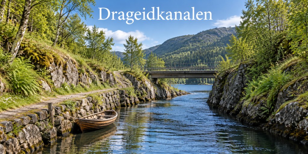 Illustrert kanalmotiv med teksten Drageidkanalen