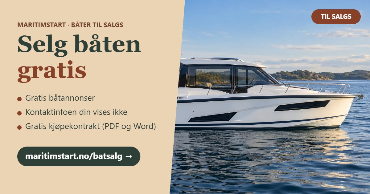 Ny hvit daycruiser sett fra siden – selg båten gratis på Maritimstart